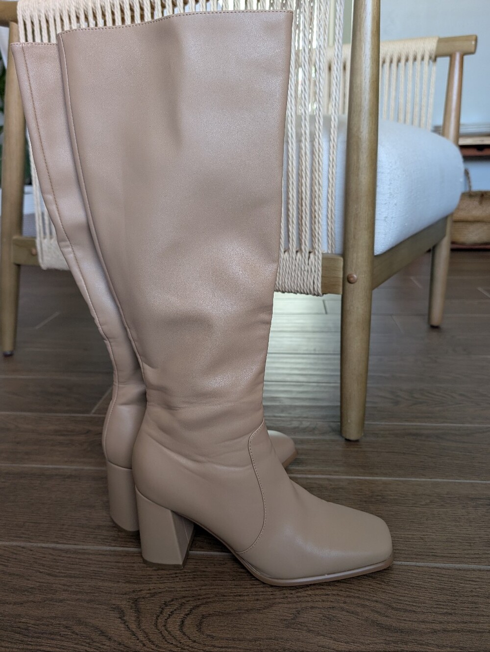 Modatope Nude Tan Women’s Knee-High Block Heel Boots 9.5